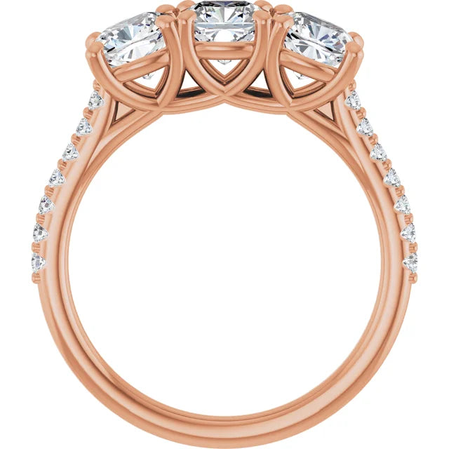 Cushion Tri -Stone Style Engagement Ring