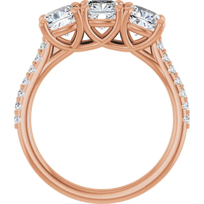 Cushion Tri -Stone Style Engagement Ring