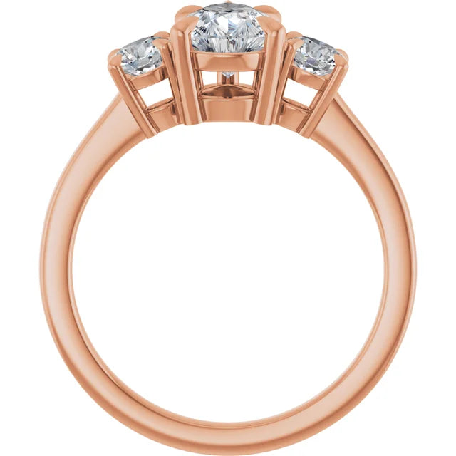 Pear Rose Gold Tri Stone Moissanite Engagement Ring 