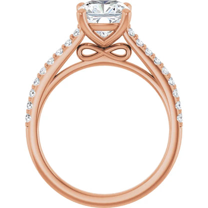 Cushion Rose Gold Pave Style Moissanite Engagement Ring 