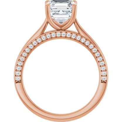 Asscher Solitaire & Hidden Diamond Band Engagement Ring