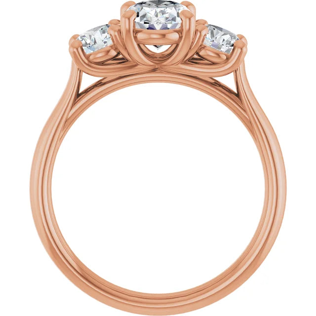 Oval Rose Gold Tri Stone Moissanite Engagement Ring