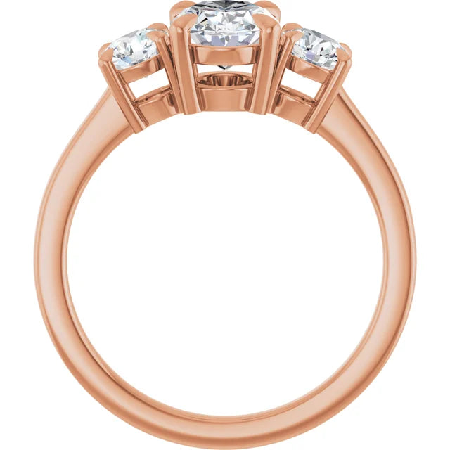 Oval Rose Gold Tri Stone Moissanite Engagement Ring 