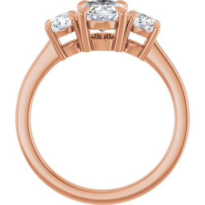 Oval Rose Gold Tri Stone Moissanite Engagement Ring 