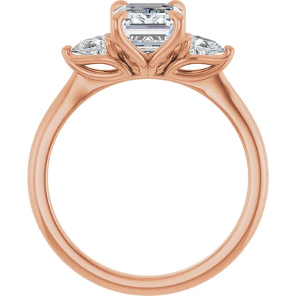 Emerald Tri -Stone Style Pear Accent Engagement Ring