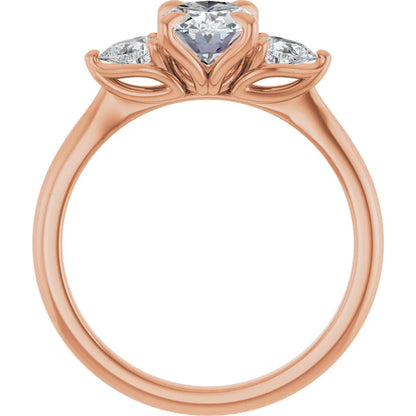 Oval Tri -Stone Style Pear Accent Engagement Ring