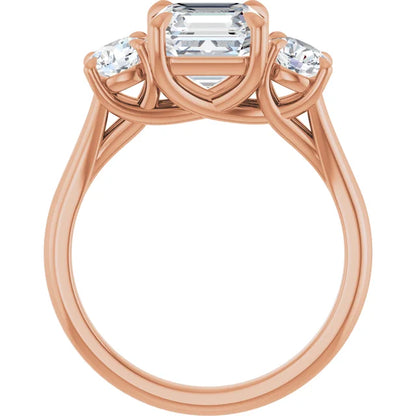 Asscher Rose Gold Tri Stone Moissanite Engagement Ring 