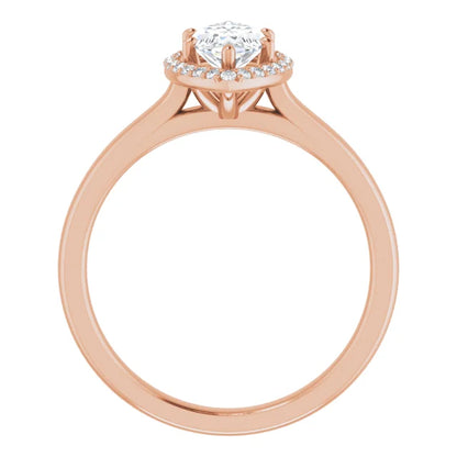 Rose Gold Marquise Halo Solitaire Engagement Ring. Moissanite 