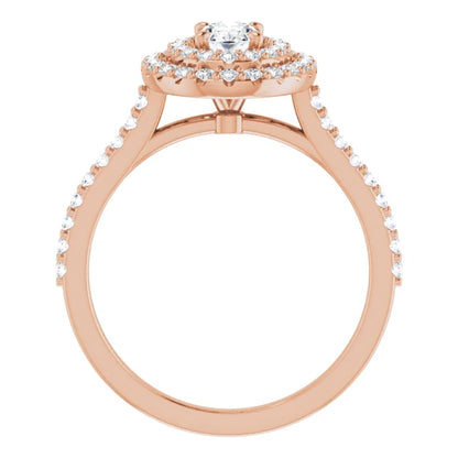 Oval Double Halo Rose Gold Lab Diamond Engagement Ring 