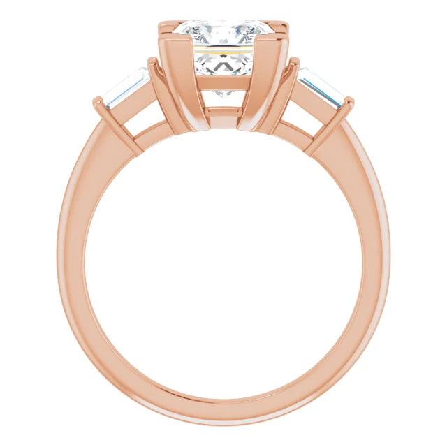 Princess Rose Gold Baguette Accent Moissanite Engagement Ring 