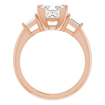 Princess Rose Gold Baguette Accent Moissanite Engagement Ring 