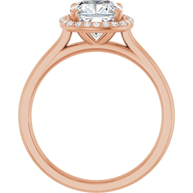 Rose Gold Cushion Halo Solitaire Engagement Ring. Moissanite  
