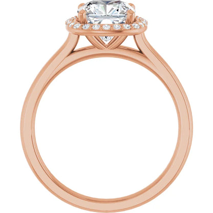Rose Gold Cushion Halo Solitaire Engagement Ring. Moissanite  