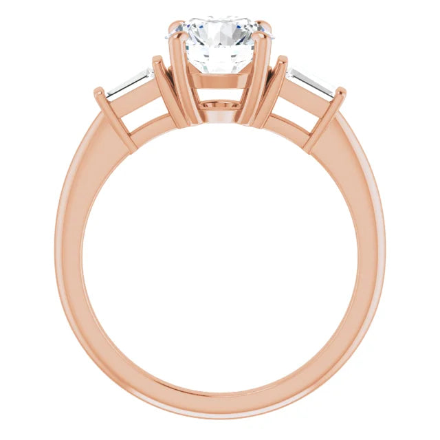 Round Brilliant Rose Gold Baguette Accent Moissanite Engagement Ring