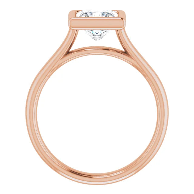Princess Rose Gold Solitaire Bezel Moissanite Engagement Ring
