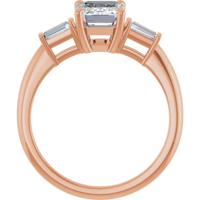 Emerald Rose Gold Baguette Accent Moissanite Engagement Ring 