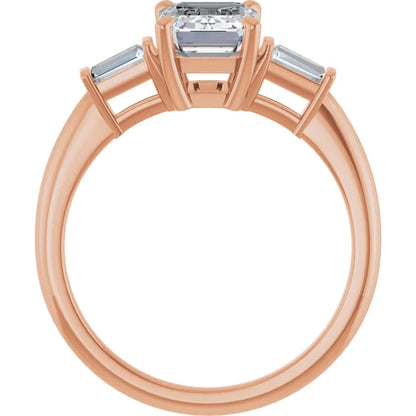 Emerald Rose Gold Baguette Accent Moissanite Engagement Ring 