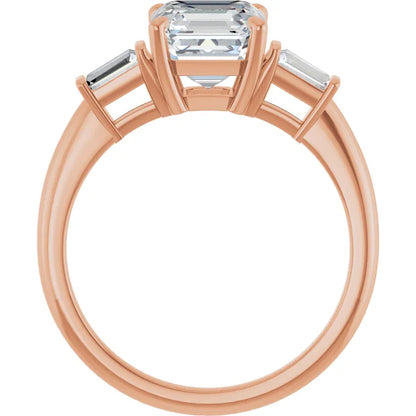 Asscher Rose Gold Baguette Accent Moissanite Engagement Ring 