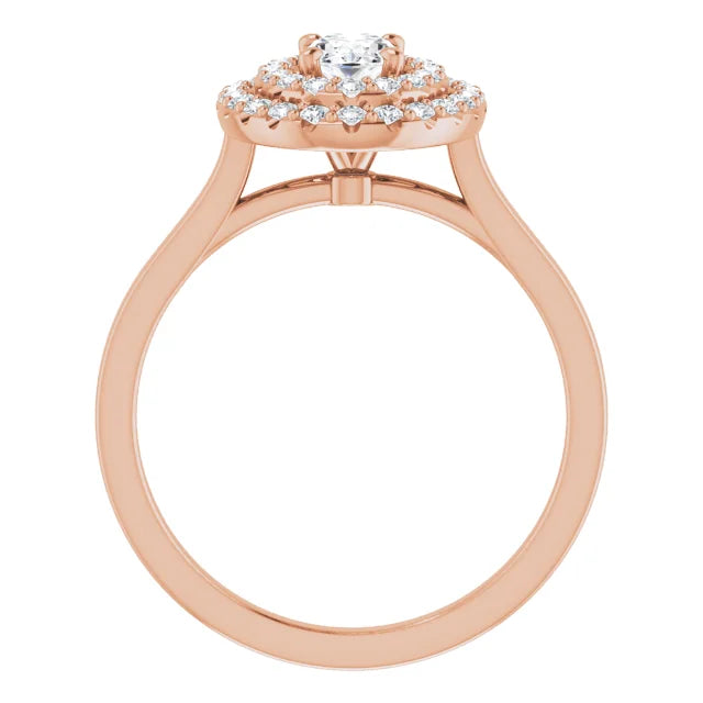 Oval Rose Gold Double Halo Solitaire Moissanite Engagement Ring 