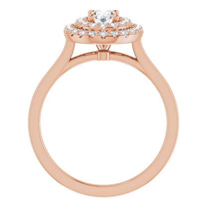 Oval Rose Gold Double Halo Solitaire Moissanite Engagement Ring 
