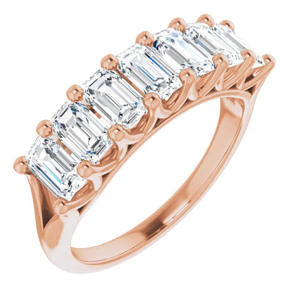 Seven Stone Emerald Cut Moissanite Anniversary Band