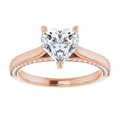 Heart Solitaire & Hidden Diamond Band Engagement Ring