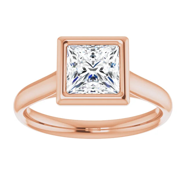 Princess Rose Gold Solitaire Bezel Moissanite Engagement Ring