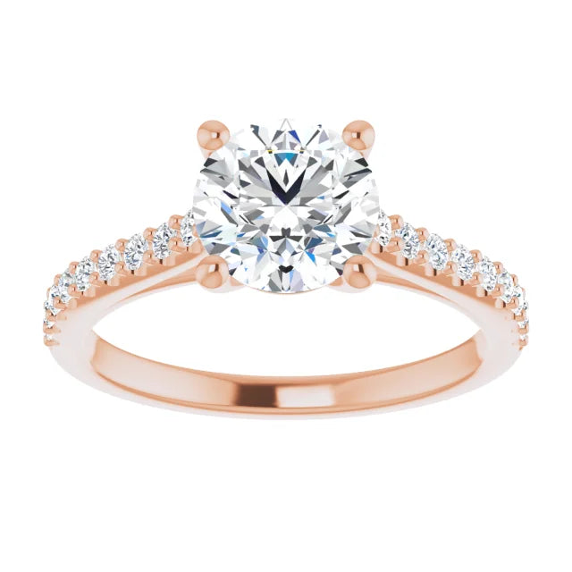 Round Brilliant Rose Gold Pave Style Moissanite Engagement Ring 
