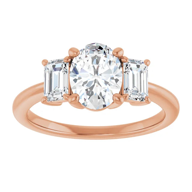 Oval Rose Gold Tri Stone Moissanite Engagement Ring 