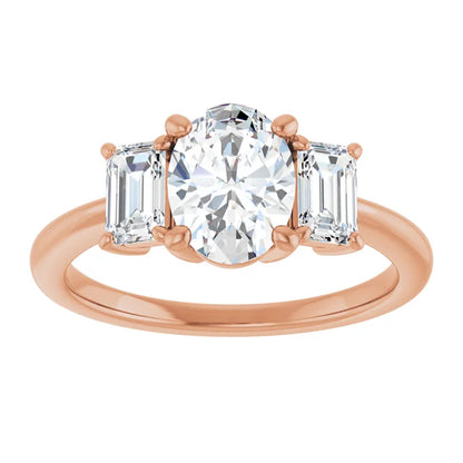 Oval Rose Gold Tri Stone Moissanite Engagement Ring 