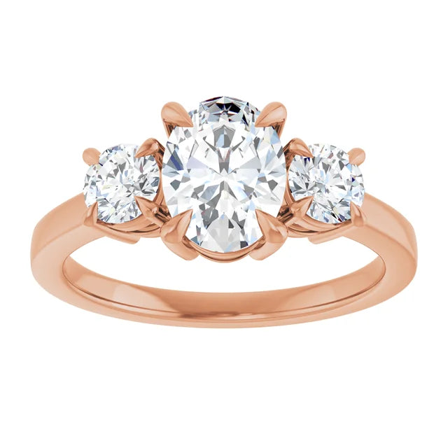 Oval Rose Gold Tri Stone Moissanite Engagement Ring 