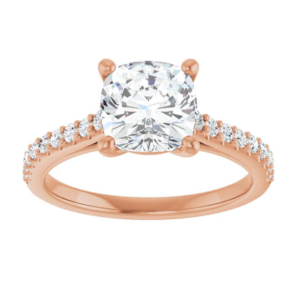 Cushion Rose Gold Pave Style Moissanite Engagement Ring 