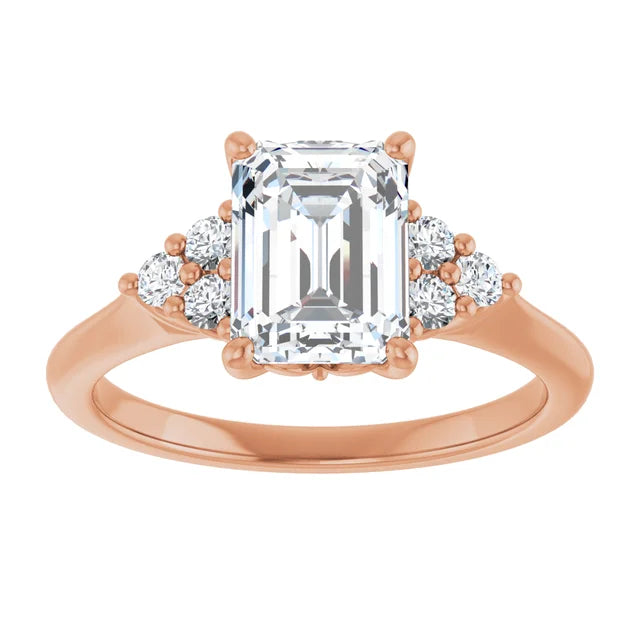 Emerald Rose Gold Accent Style Moissanite Engagement Ring 