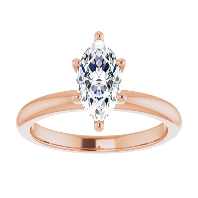 Marquise Rose Gold Solitaire Moissanite Engagement Ring