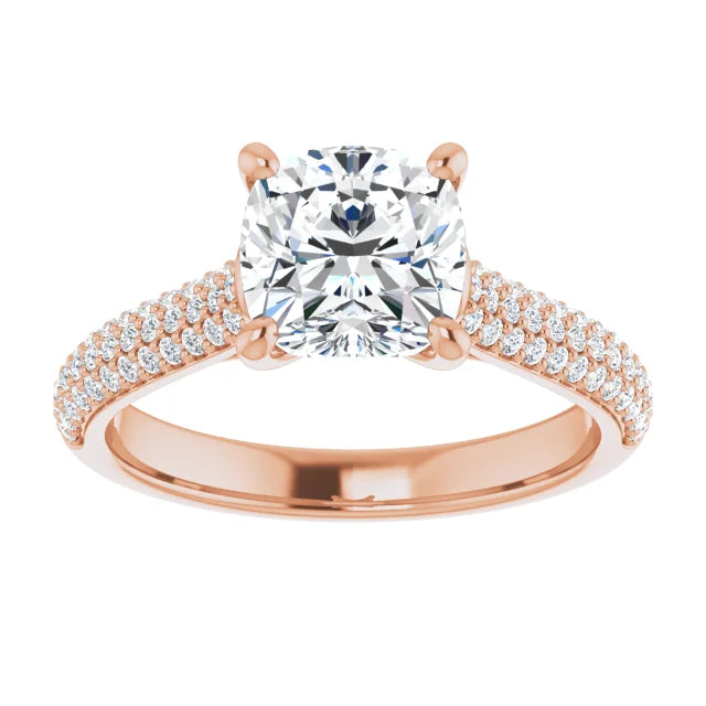 Asscher Rose Gold Pave Moissanite Engagement Ring 