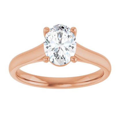Four Claw Oval Rose Gold Solitaire Moissanite Engagement Ring