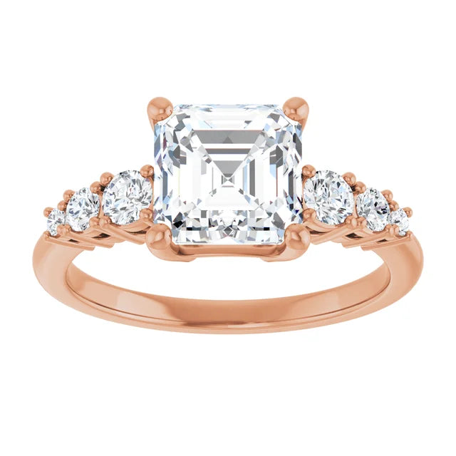 Asscher Multi Stone Accent Style Engagement Ring
