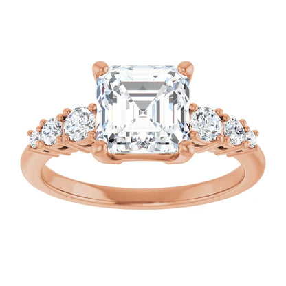 Asscher Multi Stone Accent Style Engagement Ring