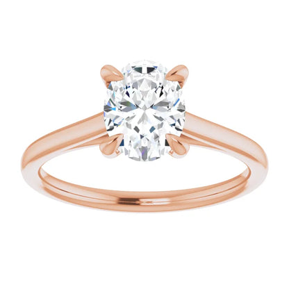 Oval Rose Gold Four Claw Solitaire Moissanite Engagement Ring 