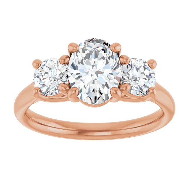 Oval Rose Gold Tri Stone Moissanite Engagement Ring