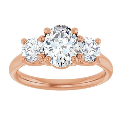 Oval Rose Gold Tri Stone Moissanite Engagement Ring