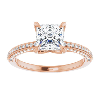 Princess Rose Gold Pave Moissanite Engagement Ring 
