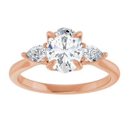 Oval Tri -Stone Style Pear Accent Engagement Ring