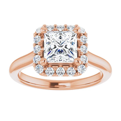 Princess Halo Solitaire Rose Gold Moissanite Engagement Ring 