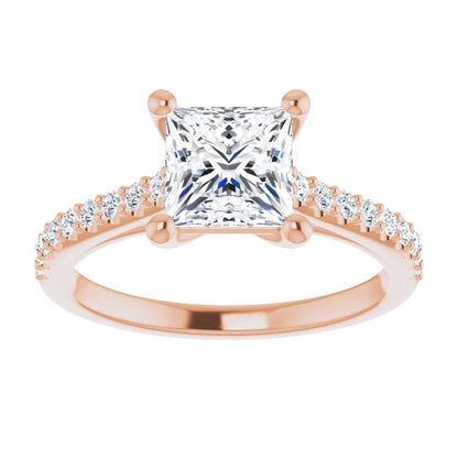Princess Rose Gold Pave Style Moissanite Engagement Ring 