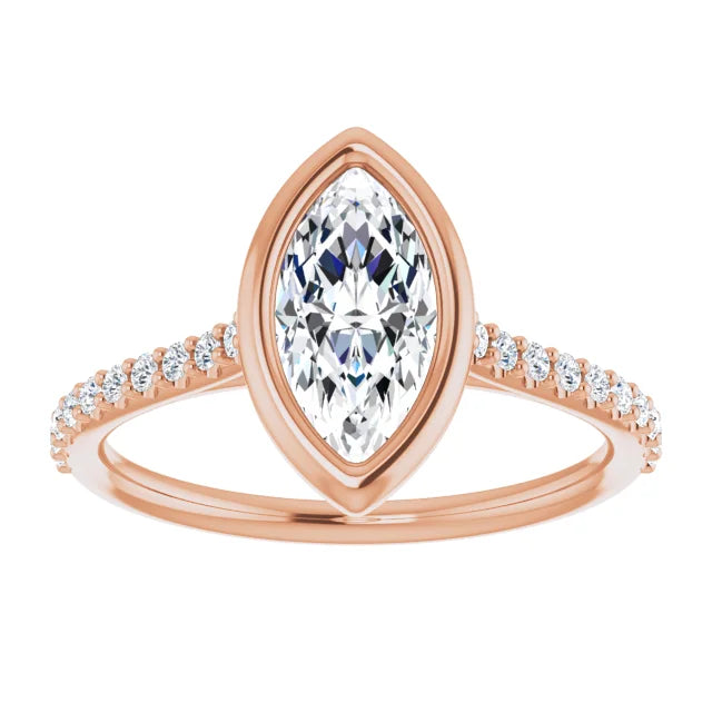 Marquise Rose Gold Bezel Pave Moissanite Engagement Ring 