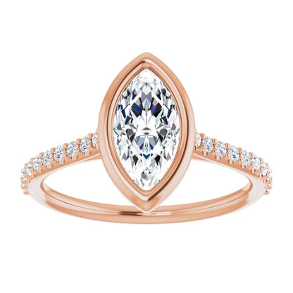 Marquise Rose Gold Bezel Pave Moissanite Engagement Ring 