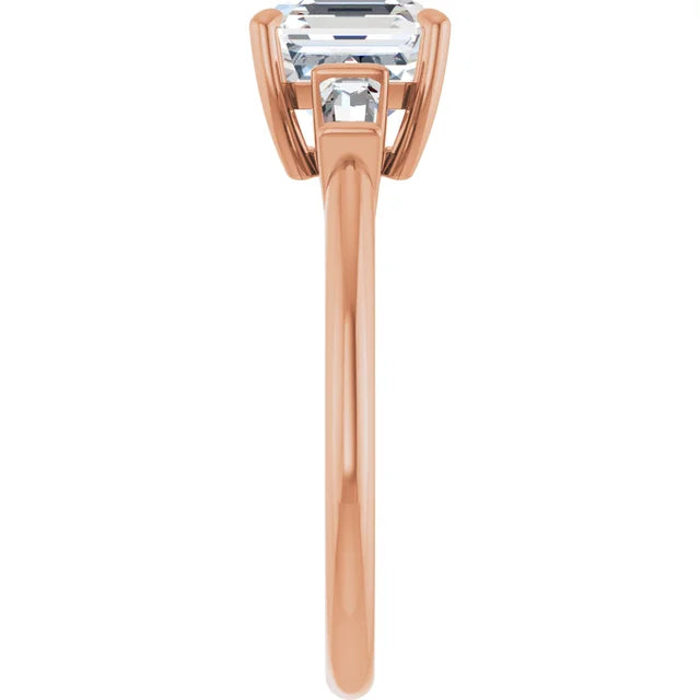 Asscher Rose Gold Baguette Accent Moissanite Engagement Ring 