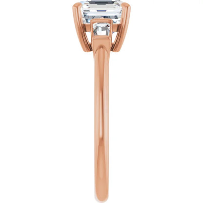 Asscher Rose Gold Baguette Accent Moissanite Engagement Ring 