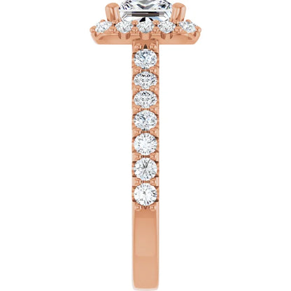 Princess Rose Gold Halo Moissanite Engagement Ring 